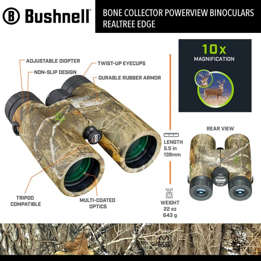 Bushnell Bone Collector Powerview Binoculars Realtree EDGE