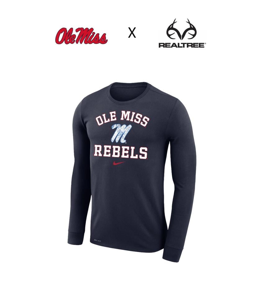Ole Miss Rebels X Realtree WAV3 Pattern Nike Legend long Sleeve T-Shirt Navy