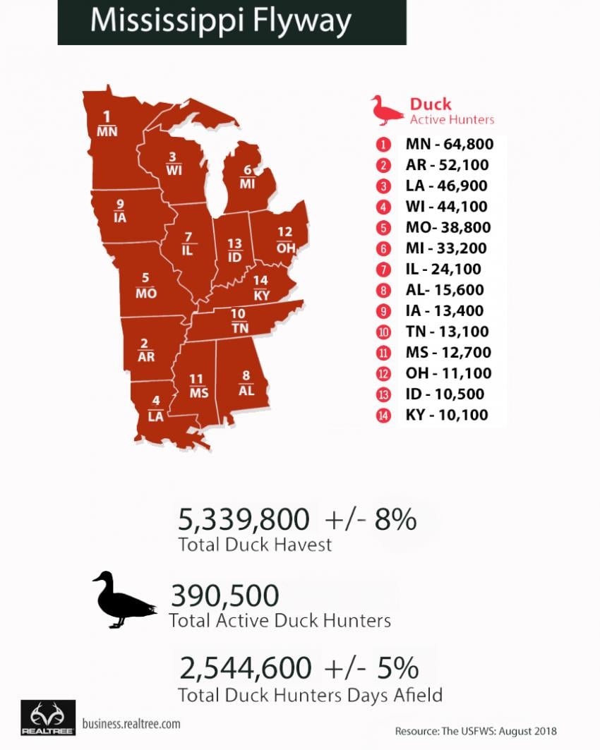 top 10 states with most duck hunter - flyway mississippi