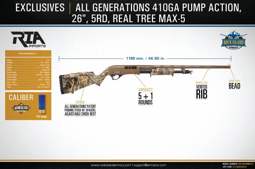All Generations 410GA Pump Action, 26", 5rd, Real Tree Max-5