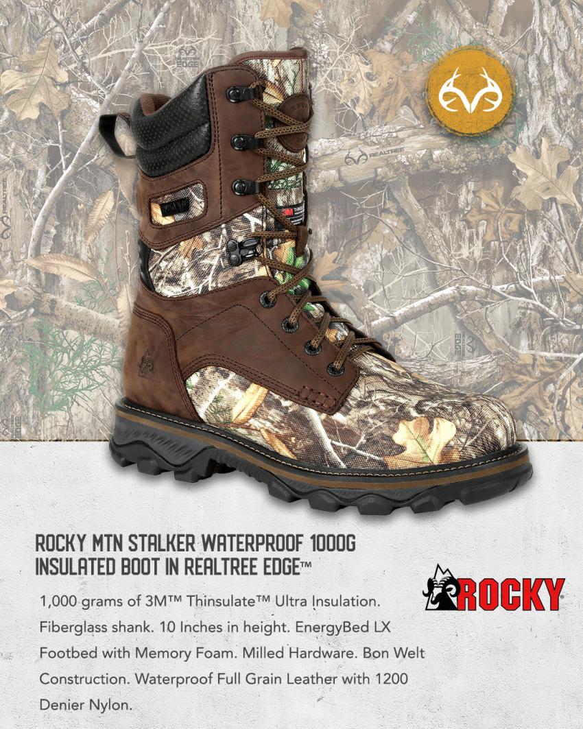 Rocky MTN Stalker Waterproof 1000G Insulated Outdoor Boot in realtree edge