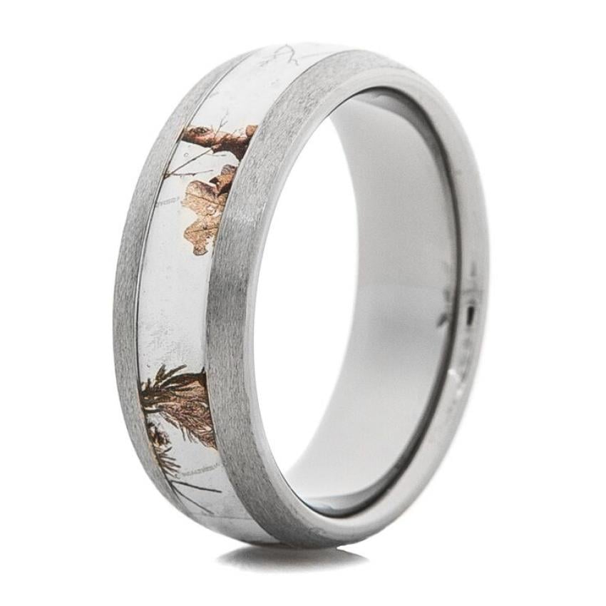 Men's Stone Finish Titanium Realtree® AP Snow Camo Ring