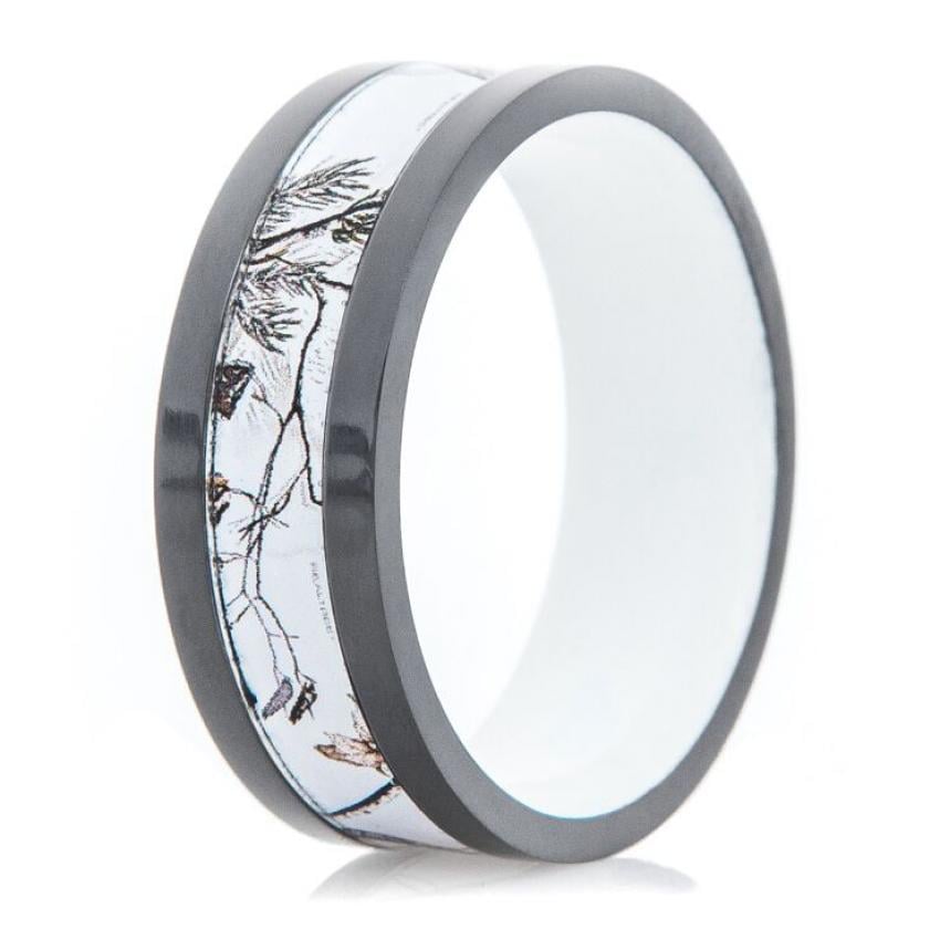 Men's Black Zirconium Realtree®AP Snow Camo Ring with White Interior 