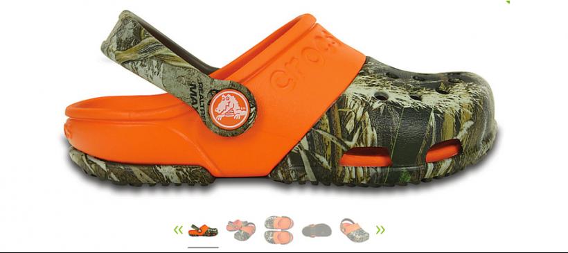 camo and orange crocs