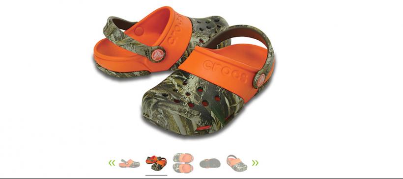 Camo and cheap orange crocs